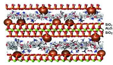 shale inhibitor  Edge view of montmorillonite sheets inhibited by polyalkylene glycol and potassium ions